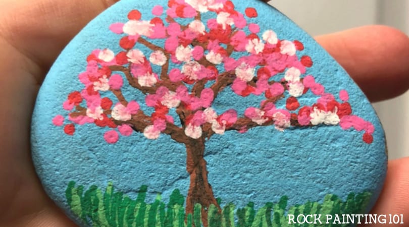 Apple Blossom Trees ~ Dot painting on rocks