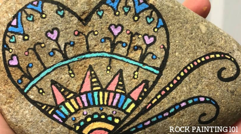 Mandala Heart Painted Rock