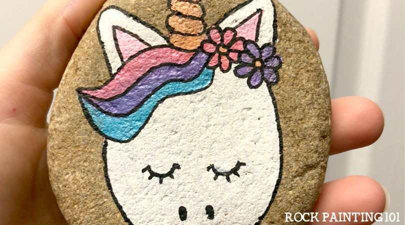 Watch how to paint an easy unicorn rock