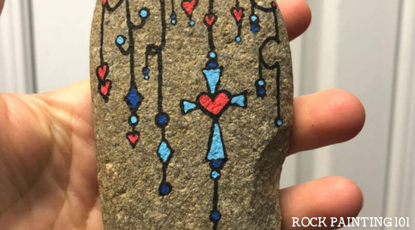 Zendangle Cross Rock ~ Rock painting ideas for beginners