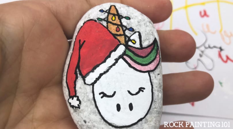 How to make a cute Christmas unicorn painted rock