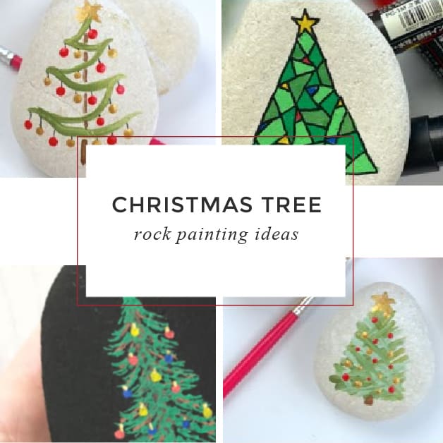 9 Christmas trees painted on rocks